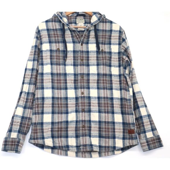 L.L. Bean Slightly Fitted Hooded Plaid Flannel Shirt M-Reg Button-Front Western - Picture 1 of 16